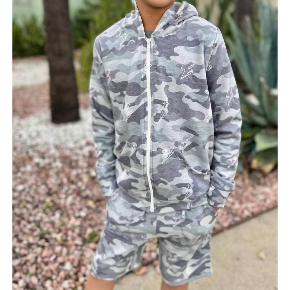 NEW PIXIE LANE boys camo hoodie in olive camo